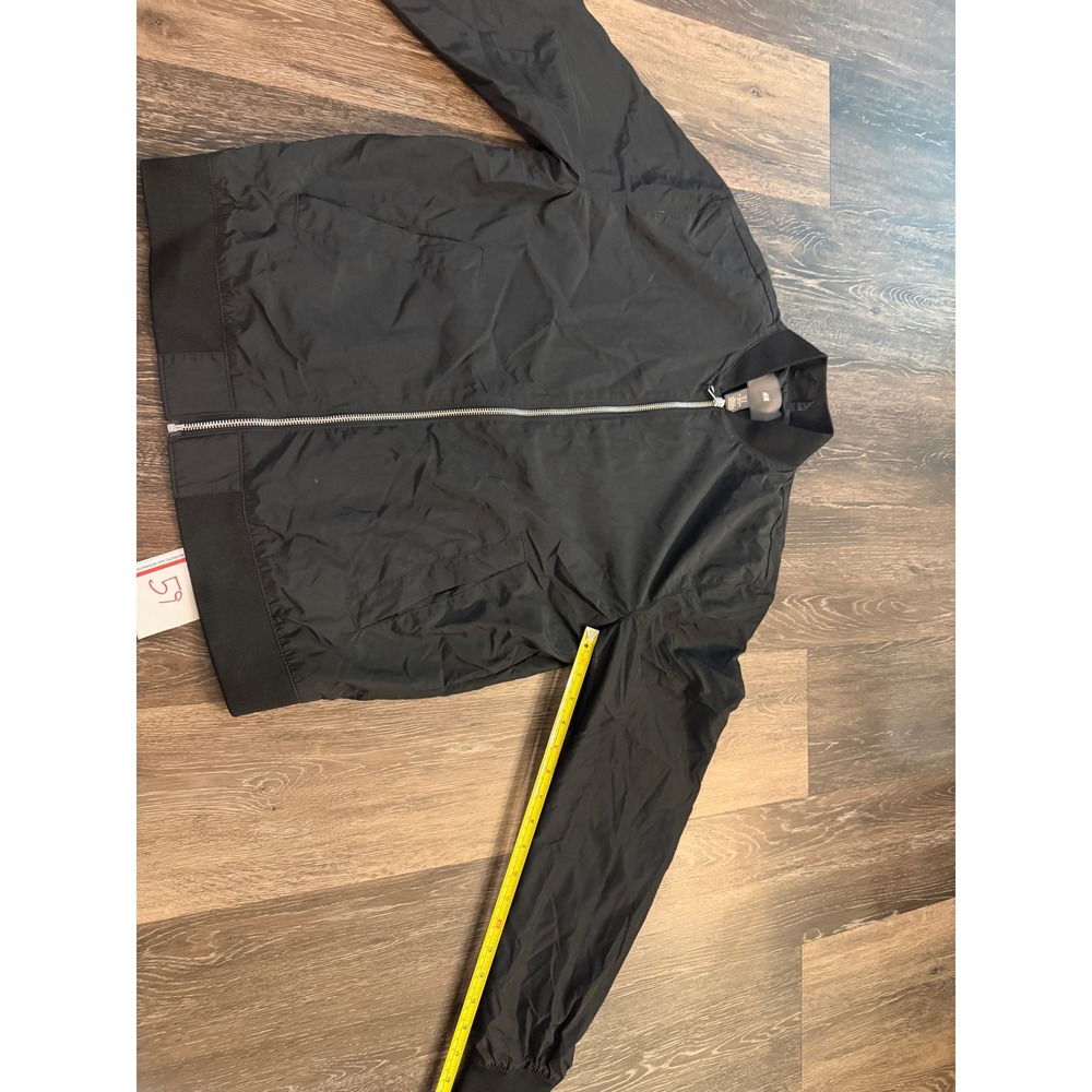 H&M Mens Black Full Zip Bomber Jacket Size Medium Ribbed Trim Lightweight Casual
